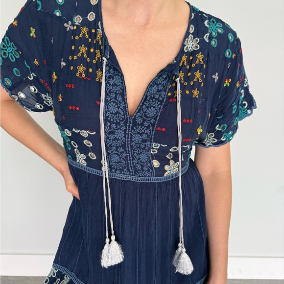 Johnny Was Navy Embroidered Midi Dress - Picture 4 of 7